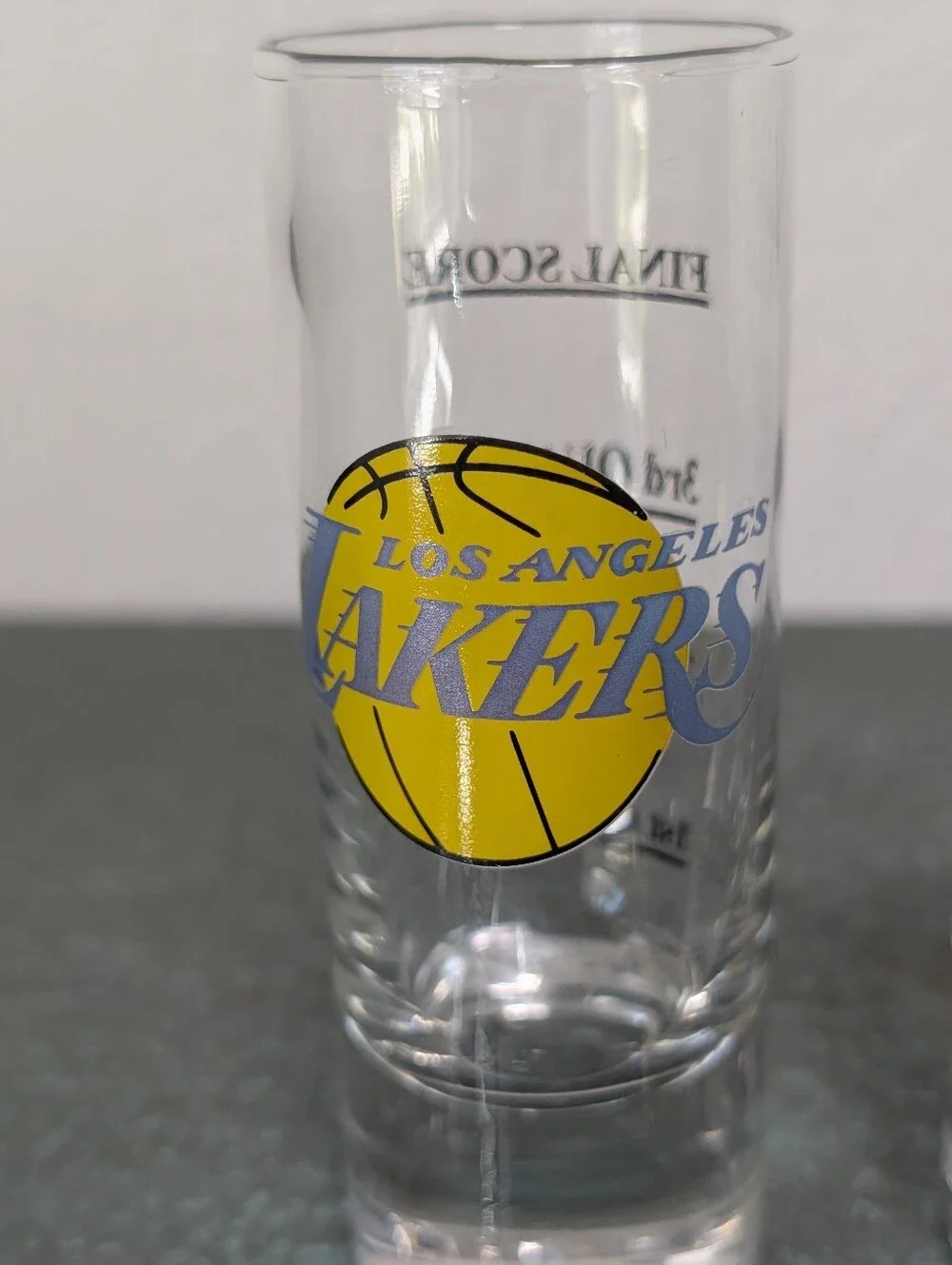 Vtg Pair of Los Angeles Lakers Gameday Shot Glasses Quarter Lines Boelter Brands